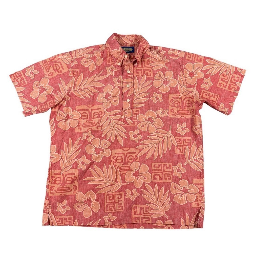 VTG Reyn Spooner Shirt Mens M Pullover Reverse Print Hawaiian Phil Edwards Red